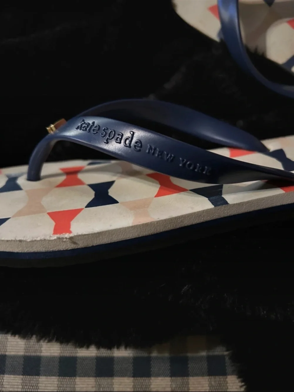 kate spade Navy Red Cream Geometric Flip Flops👁️